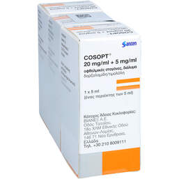 Abbildung: Cosopt 20 mg / ml + 5 mg / ml Augentropfen 3X5 ml, Augentropfen PZN 16503648