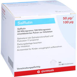 Abbildung: Salflutin 50 µg / 100 µg / Dosis 3x60 Einzeldosis Inh.-P. 3 St, Inhalationspulver PZN 16505564