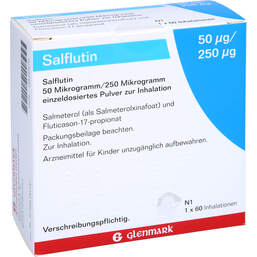 Abbildung: Salflutin 50 µg / 250 µg / Dosis 60 Einzeldosis Inh.-P. 1 St, Inhalationspulver PZN 16505570