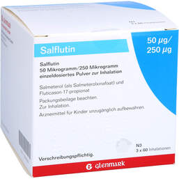 Abbildung: Salflutin 50 µg / 250 µg / Dosis 3x60 Einzeldosis Inh.-P. 3 St, Inhalationspulver PZN 16505593