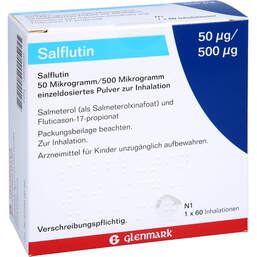 Abbildung: Salflutin 50 µg / 500 µg / Dosis 60 Einzeldosis Inh.-P. 1 St, Inhalationspulver PZN 16505601