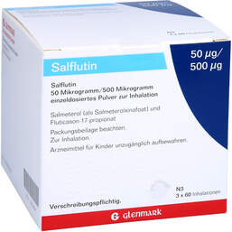 Abbildung: Salflutin 50 µg / 500 µg / Dosis 3x60 Einzeldosis Inh.-P. 3 St, Inhalationspulver PZN 16505624