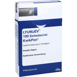 Abbildung: Lyumjev 100 E / ml Kwikpen Injektionslösung im Fertigpen 5X3 ml, Injektionslösung PZN 16508321