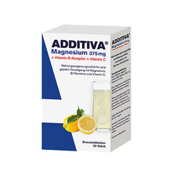 Abbildung: Additiva Magnesium 375 mg + Vitamin B-Komplex + Vitamin C Brausetabletten, 20X6 g PZN 16512920