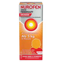 Abbildung: Nurofen Junior Fiebersaft Erdbeer 20 mg / ml Suspension zum Einnehmen, 100 ml PZN 16516846