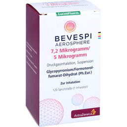 Abbildung: Bevespi Aerosphere 7,2 µg / 5 µg Dru.Gasinh.120Hub 1 St, Dosieraerosol PZN 16528714
