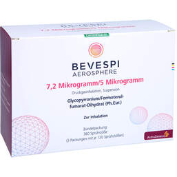 Abbildung: Bevespi Aerosphere 7,2 µg / 5 µg Dru.Gasinh.3x120Hub 3 St, Dosieraerosol PZN 16528720
