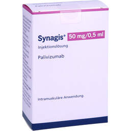 Abbildung: Synagis 50 mg Injektionslösung 100 mg / ml Durchstechflasche  1X0.5 ml, Injektionslösung PZN 16529263