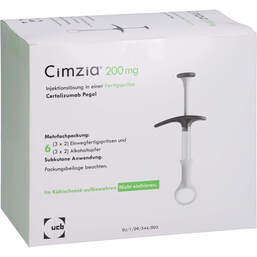 Abbildung: Cimzia 200 mg Injektionslösung in einer Fertigspritze 3X2 St, Injektionslösung PZN 16529613