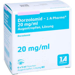Abbildung: Dorzolamid-1A Pharma 20 mg / ml Augentropfen Lösung 6X5 ml, Augentropfen PZN 16536375