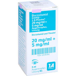 Abbildung: Dorzolamid comp-1A Pharma 20mg / ml + 5mg / ml Augentropfen 1X5 ml, Augentropfen PZN 16536381