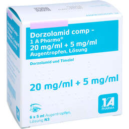 Abbildung: Dorzolamid comp-1A Pharma 20mg / ml + 5mg / ml Augentropfen 6X5 ml, Augentropfen PZN 16536406