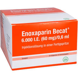 Abbildung: Enoxaparin Becat 6.000 I.E. 60mg / 0,6ml Injektionslösung FS 20 St, Injektionslösung in einer Fertigspritze PZN 16536719