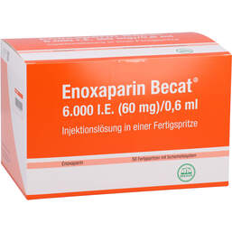 Abbildung: Enoxaparin Becat 6.000 I.E. 60mg / 0,6ml Injektionslösung FS 50 St, Injektionslösung in einer Fertigspritze PZN 16536725