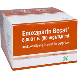 Abbildung: Enoxaparin Becat 8.000 I.E. 80mg / 0,8ml Injektionslösung FS 20 St, Injektionslösung in einer Fertigspritze PZN 16536731