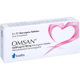Abbildung: Omsan 0,02 mg / 0,1 mg überzogene Tabletten 3X21 St, Überzogene Tabletten PZN 16569185