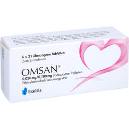 Abbildung: Omsan 0,02 mg / 0,1 mg überzogene Tabletten 6X21 St, Überzogene Tabletten PZN 16569191