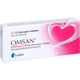 Abbildung: Omsan 0,03 mg / 0,15 mg überzogene Tabletten 1X21 St, Überzogene Tabletten PZN 16569216