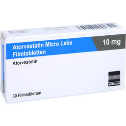Abbildung: Atorvastatin Micro Labs 10 mg Filmtabletten 30 St, Filmtabletten PZN 16576239