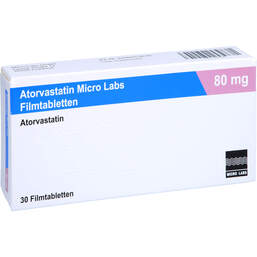 Abbildung: Atorvastatin Micro Labs 80 mg Filmtabletten 30 St, Filmtabletten PZN 16576297