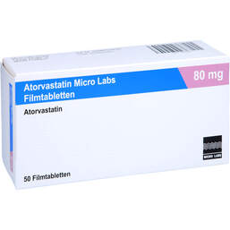 Abbildung: Atorvastatin Micro Labs 80 mg Filmtabletten 50 St, Filmtabletten PZN 16576305