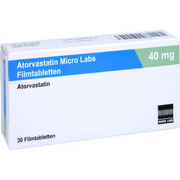 Abbildung: Atorvastatin Micro Labs 40 mg Filmtabletten 30 St, Filmtabletten PZN 16576417