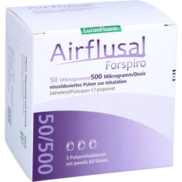 Abbildung: Airflusal Forspiro 50 / 500 µg / Dosis 60 Hub Inh.-P. 3 St, Inhalationspulver PZN 16582062