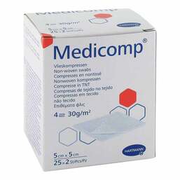 Abbildung: Medicomp Vlieskomp.steril 5x5 cm 4lagig 25X2 St, Kompressen PZN 16585391