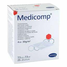 Abbildung: Medicomp Vlieskomp.steril 7,5x7,5 cm 4lagig 25X2 St, Kompressen PZN 16585439