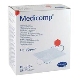 Abbildung: Medicomp Vlieskomp.steril 10x10 cm 4lagig 25X2 St, Kompressen PZN 16585445