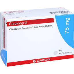 Abbildung: Clopidogrel Glenmark 75 mg Filmtabletten 50 St, Filmtabletten PZN 16587415