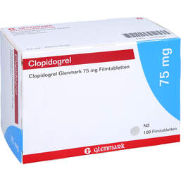 Abbildung: Clopidogrel Glenmark 75 mg Filmtabletten 100 St, Filmtabletten PZN 16587421