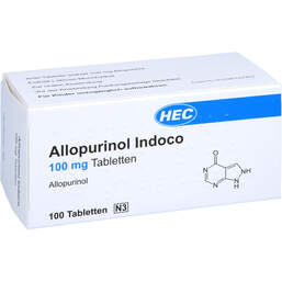 Abbildung: Allopurinol Indoco 100 mg Tabletten 100 St, Tabletten PZN 16588573