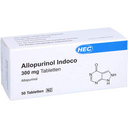 Abbildung: Allopurinol Indoco 300 mg Tabletten 50 St, Tabletten PZN 16588596
