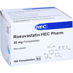 Abbildung: Rosuvastatin Hec Pharm 20 mg Filmtabletten 100 St, Filmtabletten PZN 16598241