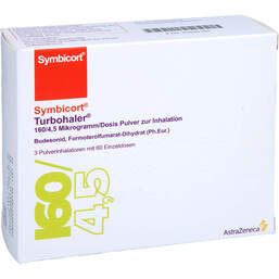 Abbildung: Symbicort Turbohaler 160 / 4,5 µg / Dosis 60 ED 3 St, Inhalationspulver PZN 16600185