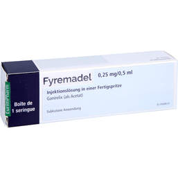 Abbildung: Fyremadel 0,25 mg / 0,5 ml Injektionslösung in einer Fertigspritze 1 St, Injektionslösung PZN 16605171