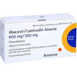 Abbildung: Abacavir / Lamivudine Amarox 600 mg / 300 mg Filmtabletten 90 St, Filmtabletten PZN 16606940