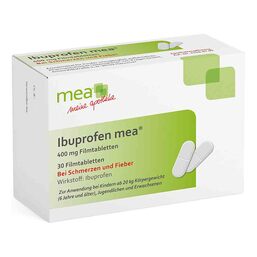 Abbildung: Ibuprofen mea 400 mg Filmtabletten 30 St, Filmtabletten PZN 16609128