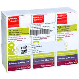 Abbildung: Symbicort Turbohaler 160 / 4,5 µg / Dosis 60 ED 3 St, Inhalationspulver PZN 16612811