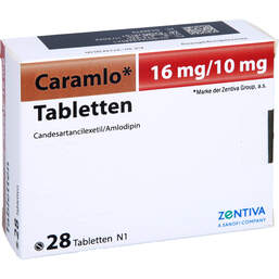 Abbildung: Caramlo 16 mg / 10 mg Tabletten 28 St, Tabletten PZN 16632854
