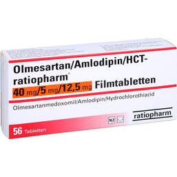 Abbildung: Olmesartan / Amlodipin / HCT-ratio 40 / 5 / 12,5 mg Fta 56 St, Filmtabletten PZN 16634103