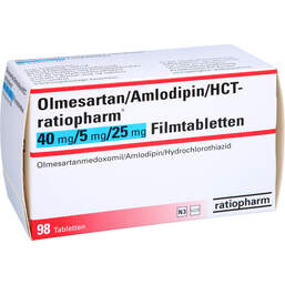 Abbildung: Olmesartan / Amlodipin / HCT-ratio 40 / 5 / 25 mg Fta 98 St, Filmtabletten PZN 16634155