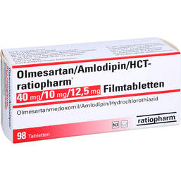 Abbildung: Olmesartan / Amlodipin / HCT-ratio 40 / 10 / 12,5 mg Fta 98 St, Filmtabletten PZN 16634184