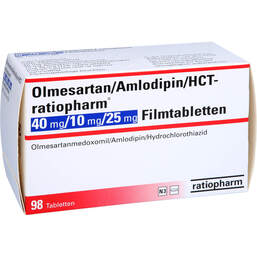 Abbildung: Olmesartan / Amlodipin / HCT-ratio 40 / 10 / 25 mg Fta 98 St, Filmtabletten PZN 16634221