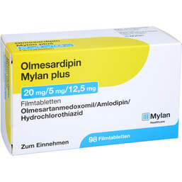 Abbildung: Olmesardipin Mylan plus 20 mg / 5 mg / 12,5 mg Fta 98 St, Filmtabletten PZN 16655536