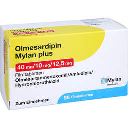 Abbildung: Olmesardipin Mylan plus 40 mg / 10 mg / 12,5 mg Fta 98 St, Filmtabletten PZN 16655542