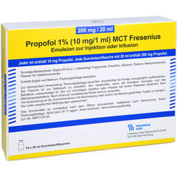 Abbildung: Propofol 1% 10mg / 1ml Mct Fres.Em.z.Injektion und Infusion Durchstechflasche 10X20 ml, Emulsion PZN 16661502
