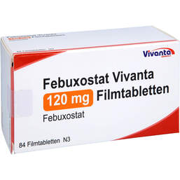 Abbildung: Febuxostat Vivanta 120 mg Filmtabletten 84 St, Filmtabletten PZN 16663205