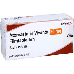 Abbildung: Atorvastatin Vivanta 20 mg Filmtabletten 50 St, Filmtabletten PZN 16663352